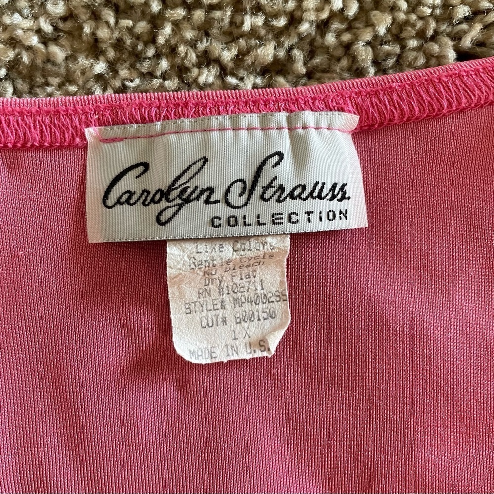 Carolyn Strauss Collection Liquid Knit Tunic Top Womens 1X Pink Slinky Side Slit - Picture 2 of 10